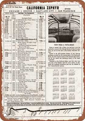 METAL SIGN - 1959 Rio Grande California Zephyr Schedule - Vintage Rusty Look