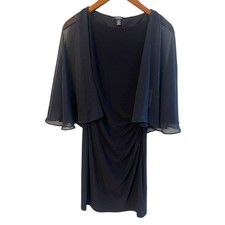 Chaps by Ralph Lauren Formal Dress Navy Blue Chiffon Sheath w/ Cape Women XS NEW