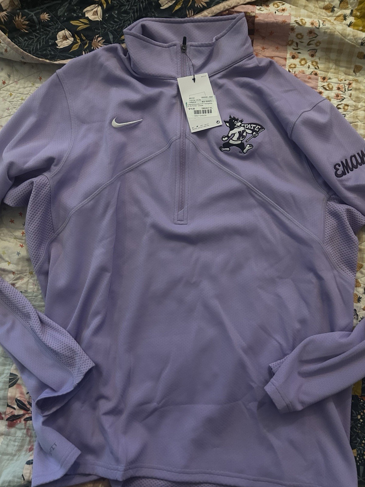 Nike K-State Wildcats Men's Lavender Dri-FIT Training Willie Long Sleeve QZIP.