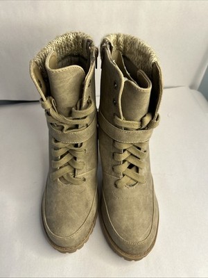 JUSTFAB Boots Tan Darma Side Zip Lace Up Heeled Bootie Women's Sz 9