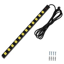12 Outlet Long Metal Power Strip, 15 FT Cord Surge Protector, Angled Flat