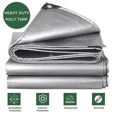 Heavy Duty Poly Tarp Cover Waterproof 10Mil Thick Tarpaulin w/ Reinforced Edges