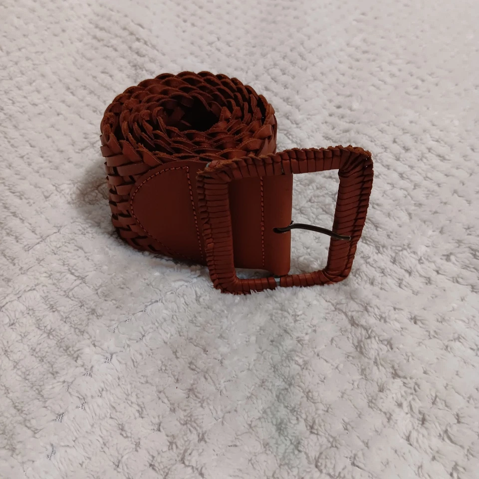 Cinturón de cuero trenzado ancho Abercrombie & Fitch M/L Y2K Boho Chic Foto 2 de 4