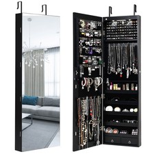 Mirrored Wall  Door Mounted Jewelry Cabinet Storage Organizer W/ Lights Drawer