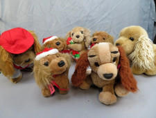 Lot 7 Vintage Cocker Spaniel Puppy Plush Isotoner 80's Dog Christmas Cute