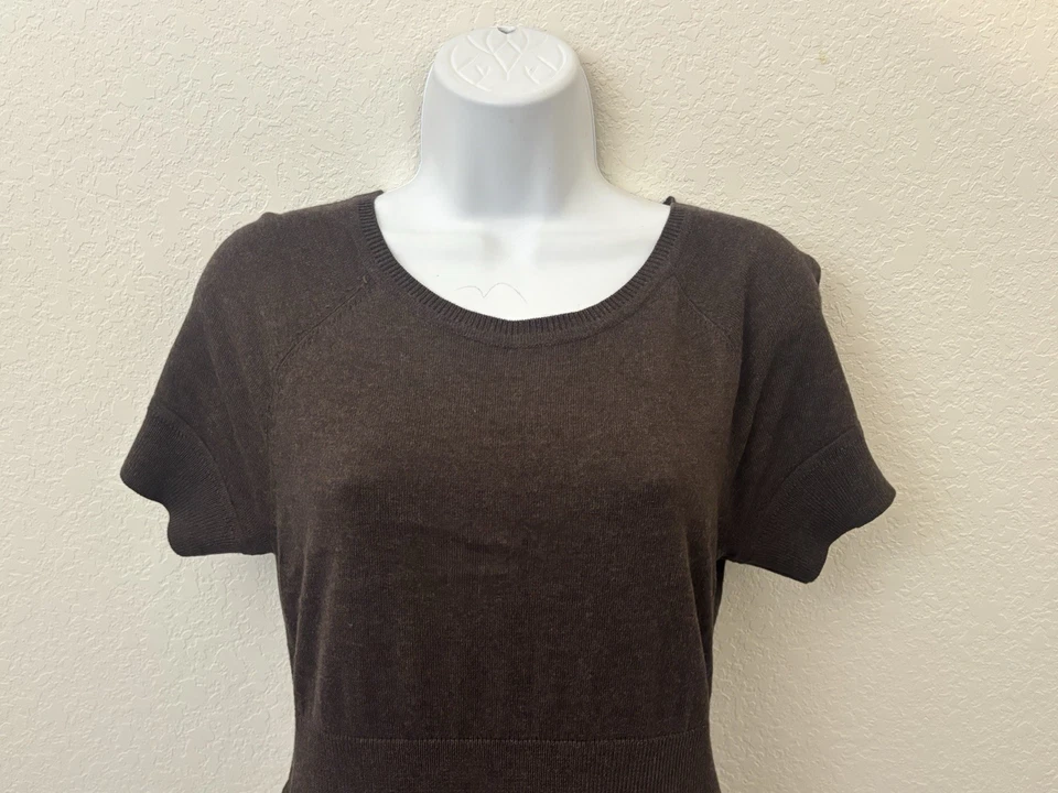 Worthington вязаный свитер платье круглый вырез женщин M коричневый коротким рукавом пуловер C - Изображение 2 из 4