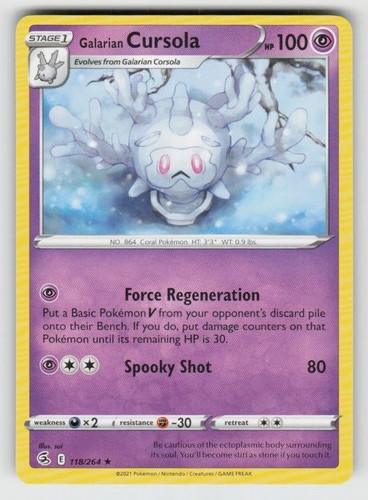 Galarian Cursola 118/264 Rare Fusion Strike Near Mint