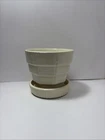 Vintage  McCoy Pottery 4”tall 4.5”wide Basketweave Flower Pot W/Attached Saucer