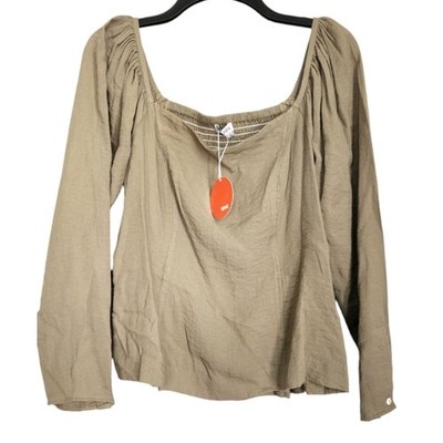 FATE Boutique Brand Boho Chic Peplum Square Neck Long Sleeve Top- Size Large