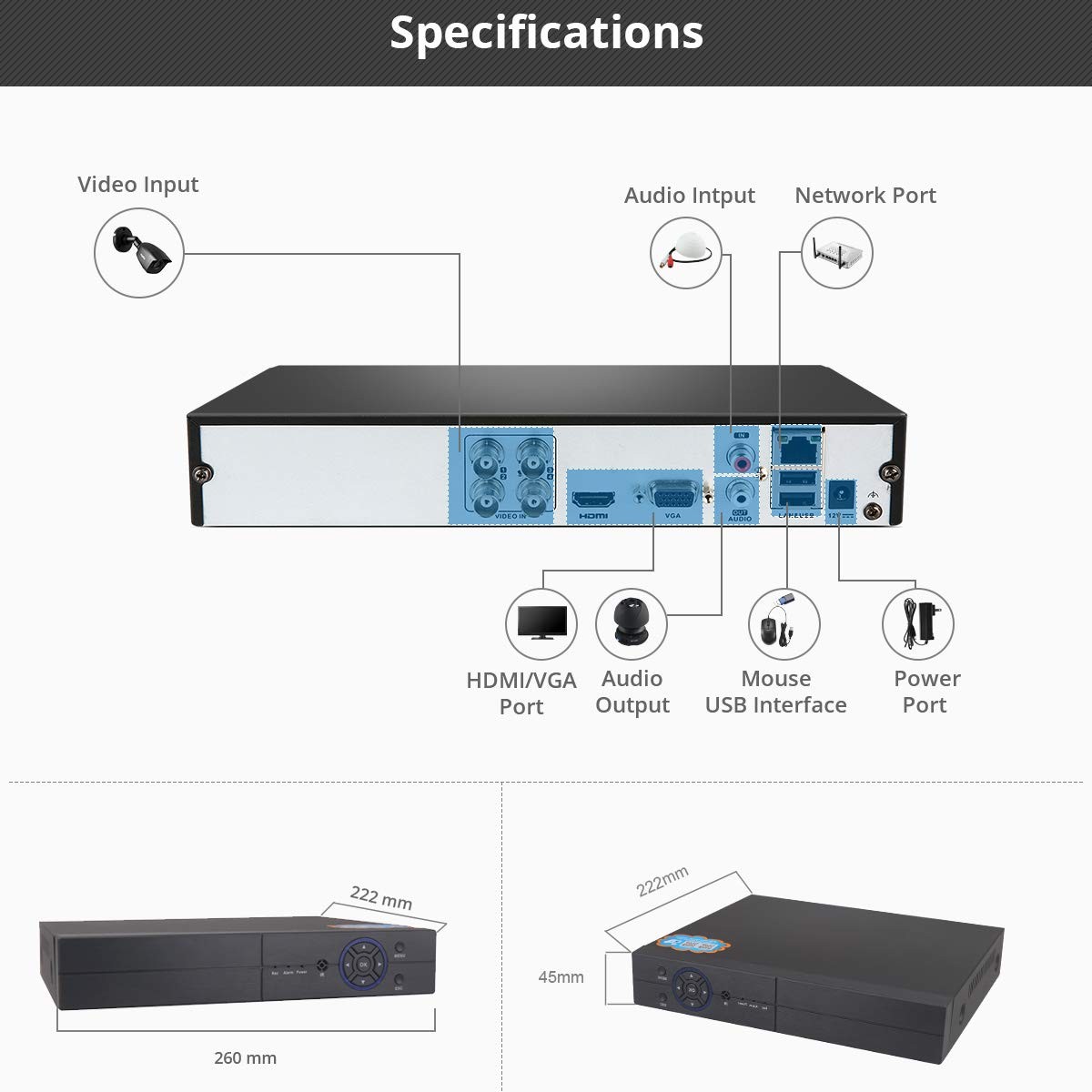4CH 5MP Lite 5-in- HD Analog Hybrid DVR&NVR Supports Up to 5MP IP Camera+5MP