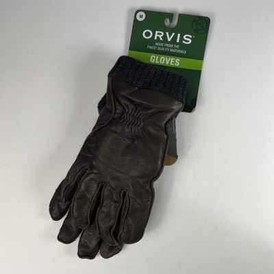 Orvis Gloves Mens Medium Brown Leather Wool Cuff PrimaLoft Insulated Winter