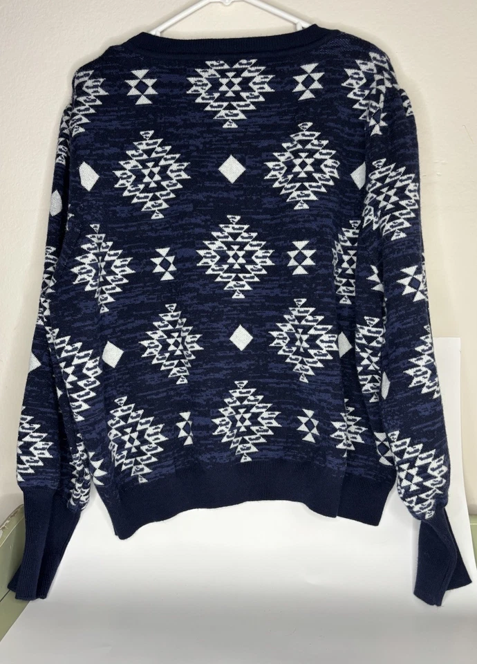 Suéter LuLaRoe Piper Azul Blanco Tribal Azteca Mangas Globo Suroeste 3XL Foto 2 de 4