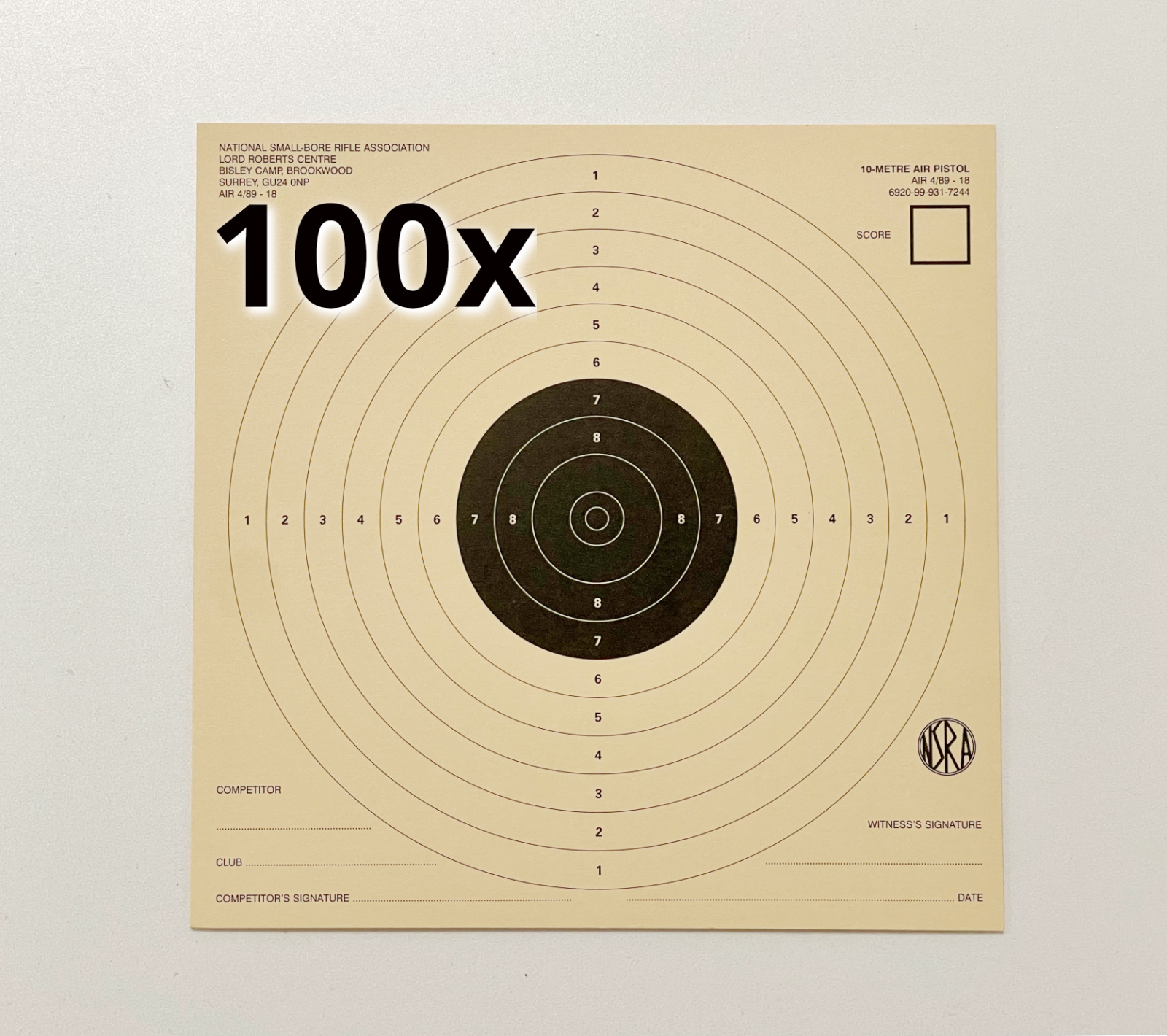 100x 10m Meter Air Pistol Targets ISSF Standard 17x17cm 210gsm ...