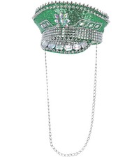 Smiffys Fever Deluxe Sequin Studded Captains Hat, Green