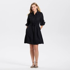 Women Elbow Sleeve Drawstring Waist Mini Shirtdress - Universal Thread Black L