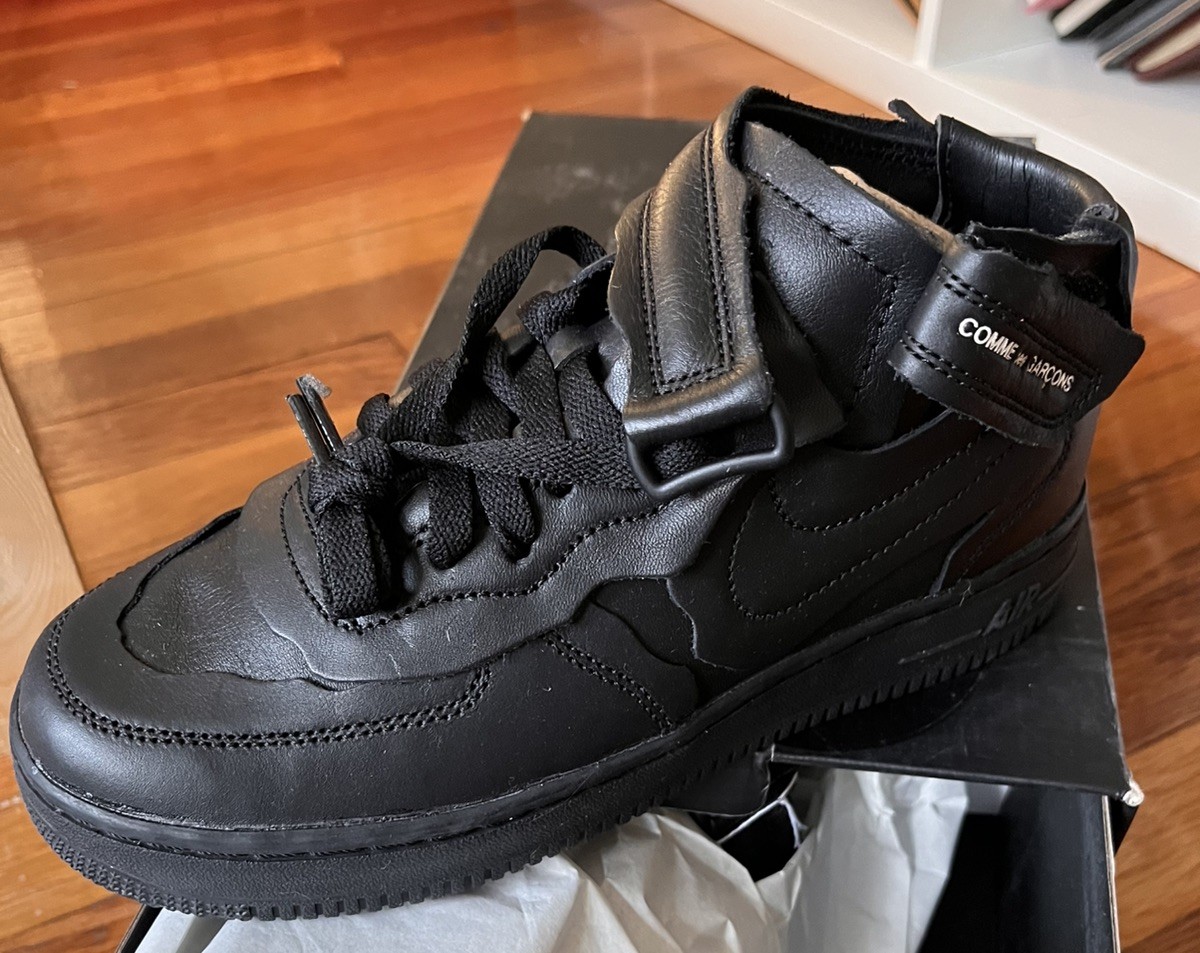 NWT Comme des Garcons Nike Air Force 1 Mid AF1 CDG Black M5.5, W7  AUTHENTIC image 2