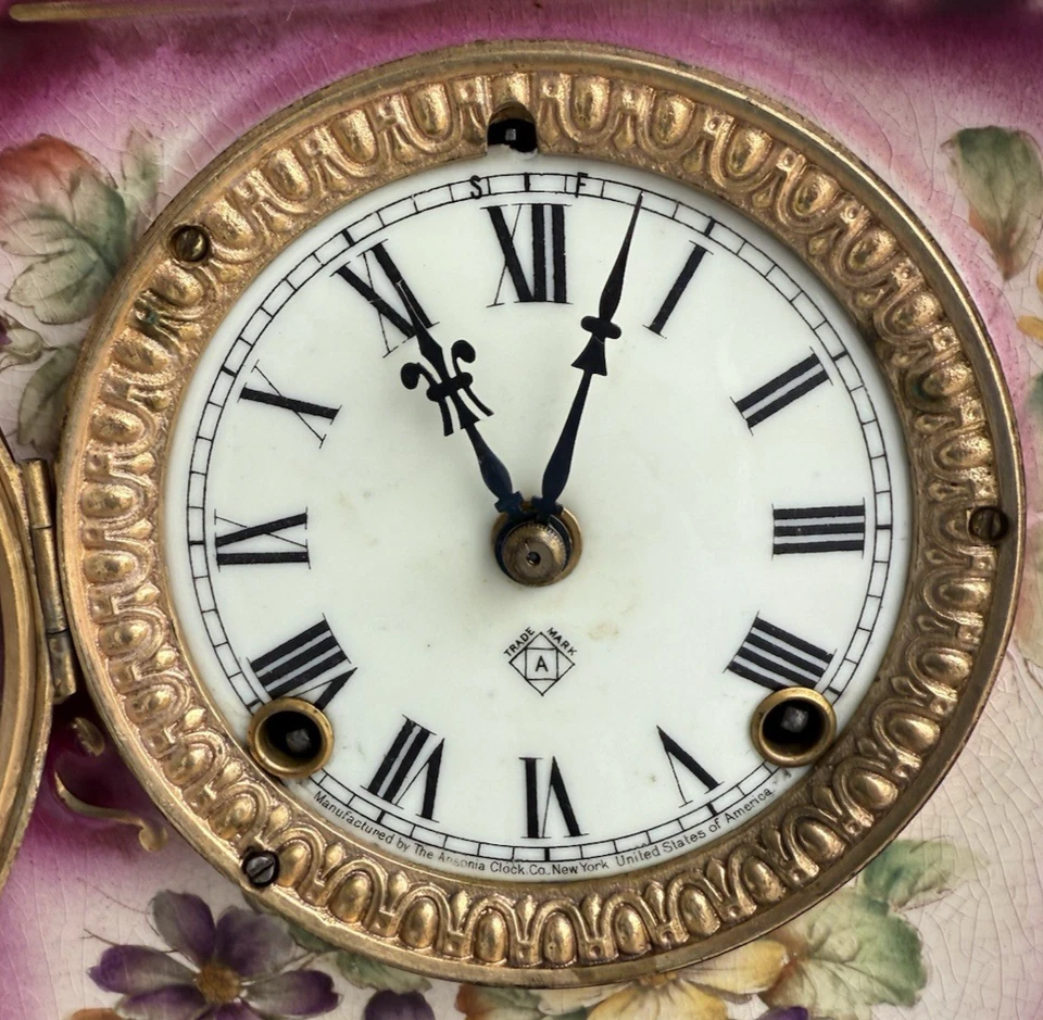 Antiguo reloj de porcelana Ansonia WAVE 1896 - TODO ORIGINAL - VER VIDEO Foto 3 de 4