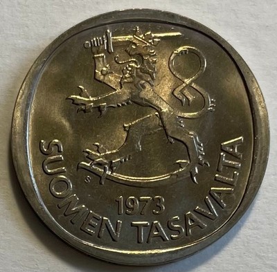 Finland 1 Markka 1973 - Rampant Lion with a Sword - Spruce Trees - Uncirculated