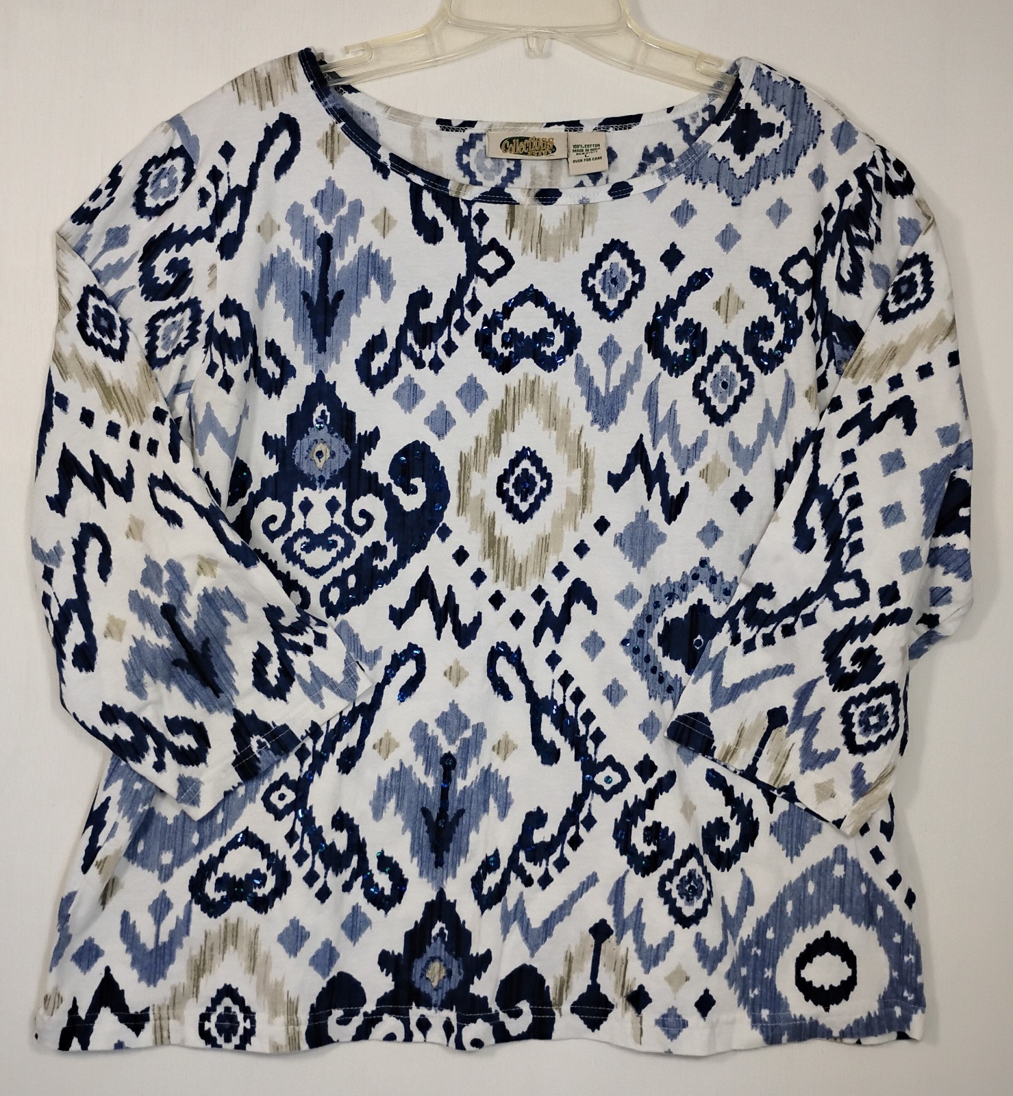 Collections Etc Womens Blouse Sz L  Multicolored Sequins 3/4 Sleeve Pullover R25