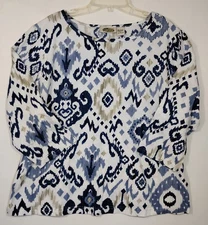 Collections Etc Womens Blouse Sz L  Multicolored Sequins 3/4 Sleeve Pullover R25