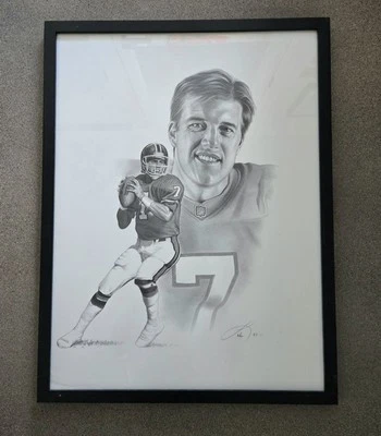 John Elway Original Pencil Drawing 1997 18x24 Framed Denver