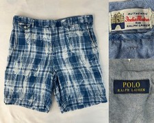 Polo Ralph Lauren Mens Classic Fit 9 Madras Plaid Linen Shorts Sz 35 Blue White
