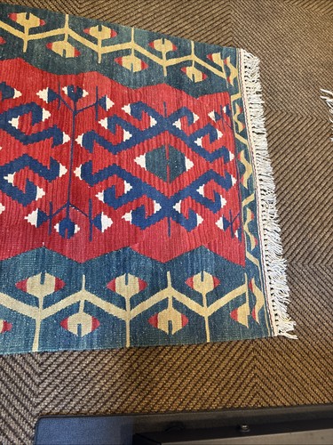 Vintage Turkish Kilim Rug Handwoven Wool Flatweave 3x4 ft Tribal Made in Turkey - Picture 4 of 7