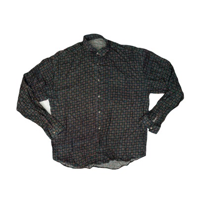 Vintage Y2K dunkelgrün rot Paisley Monogramm kariert 100% Viskose Shirt Gr. XL
