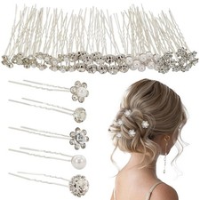 60 PCS Wedding Hair Pins 5 Styles Bridal Accessories U-Shaped Silver Pearl