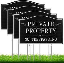 4 Pcs Private Property No Trespassing Signs with 15 Metal Stakes 11.8 X 7.9 Inch