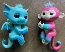 2 WowWee Fingerlings, Blue Dragon Pink Monkey Tested Working Electronic Pets