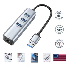 Multi-OS Compatible USB 3.0 Ethernet Adapter with 3 USB Ports for Easy Access