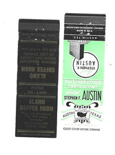 2 OLD Austin, Texas   Matchcovers   Alamo Coffee Room & Stephen F. Austin Hotel
