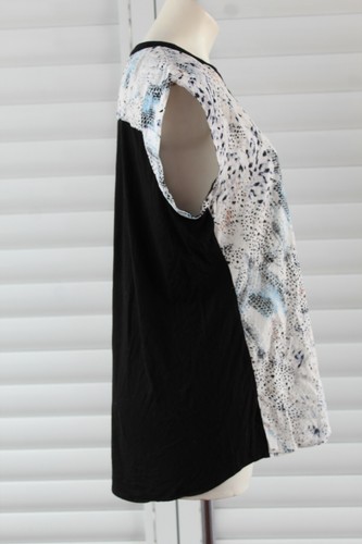 🇳🇴 SIZE 18 GIVONI WHITE PRINT BLACK ACCENTED MIDDLE AND SIDE COTTON TUNIC - Picture 4 of 6