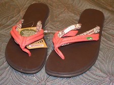 New Womens SANUK Lu Lu Tomato Natural Multi Casual Strappy Vegan Flip Flops