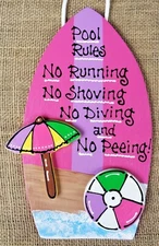 POOL RULES SURFBOARD SIGN Tropical Deck Beach Hot Tub Surf Wall Art Plaque Decor