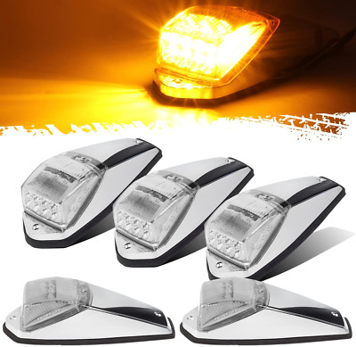 Truck Cab Lights 5PCS Clear Amber Top Roof Running LED Marker Lights Waterproof