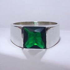 Emerald Square Cut Gemstone With 925 Sterling Silver Ring For Men's 947