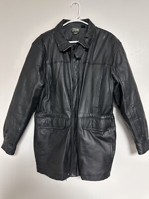 Stefano Men's Black Genuine Jacket Sz. L Zip Up Button Front Classic Coat