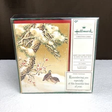 Vtg NOS Christmas Quails Winter Tree Bird Hallmark Stationery Box x20 Cards HTF!
