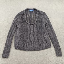 Women’s Simply Vera Wang Gray Loose Crochet Knit Sweater in Size XL