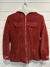 Vintage Jc Penney Burnt Orange Red Sherpa Lined Hooded Corduroy Coat Jacket