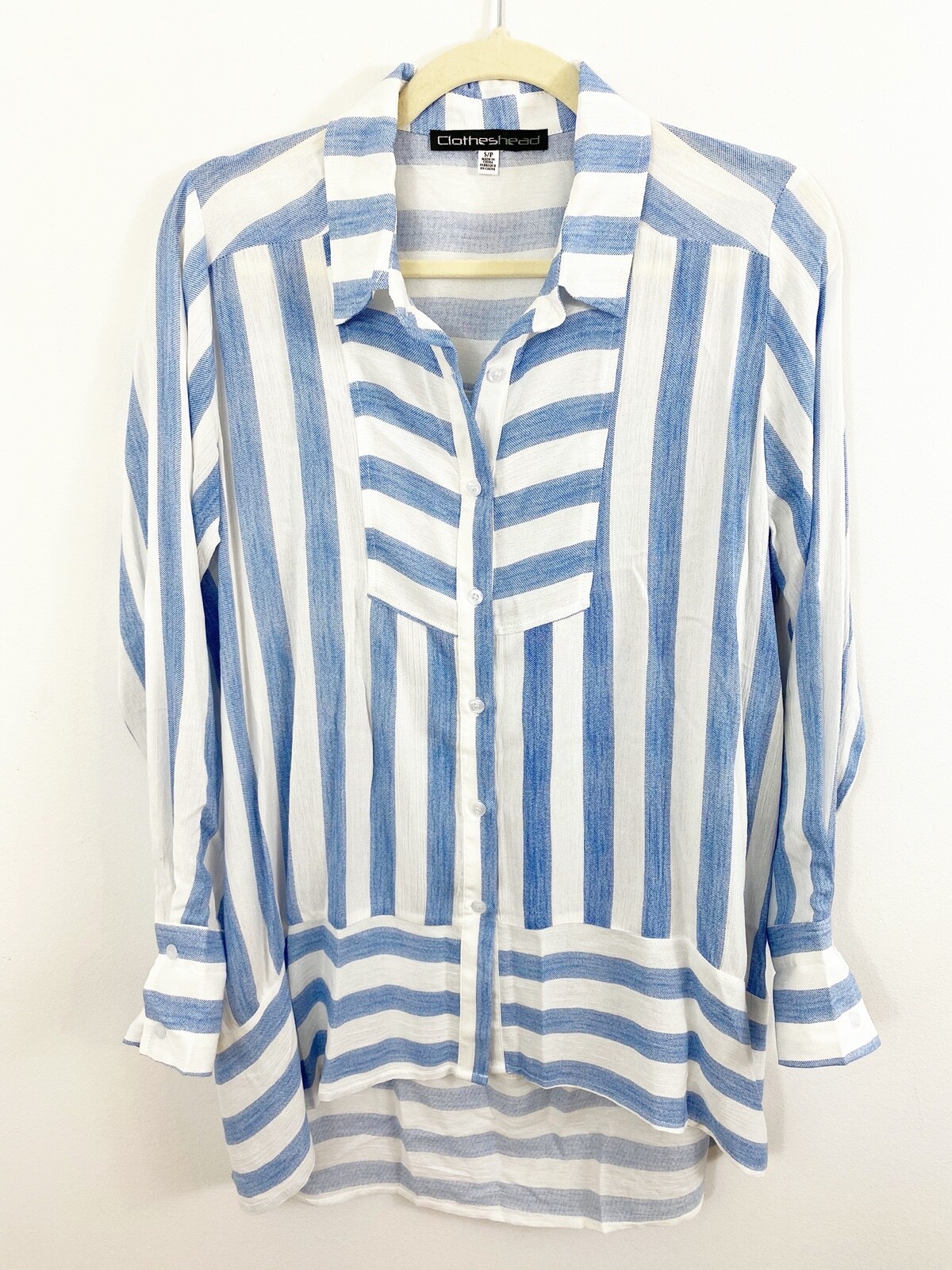 ClothesHead Blue Striped Button Front Collared Sh… - image 1