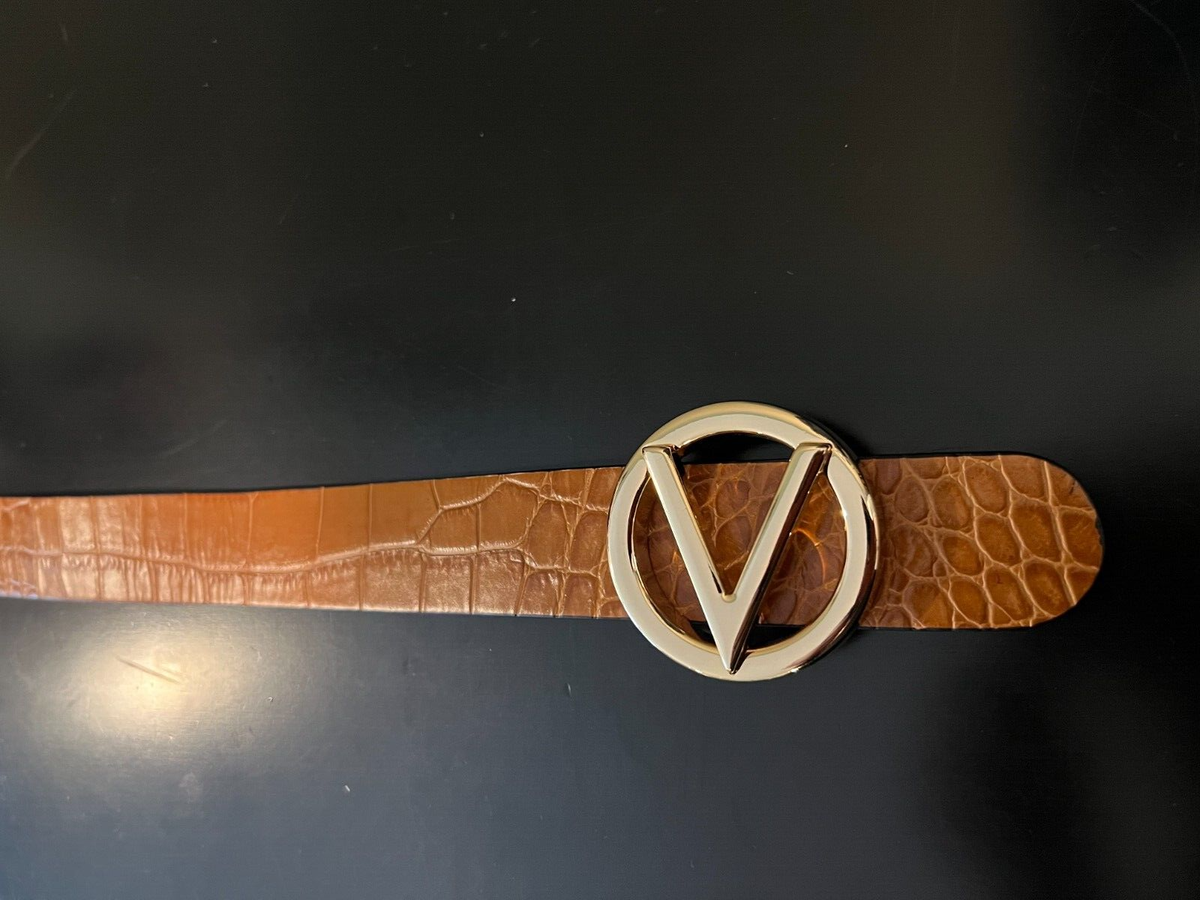 New Mario Valentino Brown Croc-embossed Leather Gold Logo 