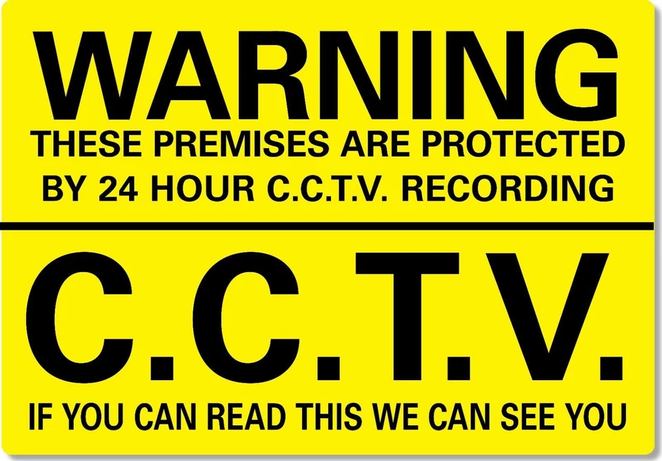 PINKCROW METAL SIGN Warning Premises Protected 24 Hour CCTV yellow