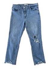 LEVIS 724 High Rise Straight Cropped Raw Hem Medium Wash Blue Jeans Size 34