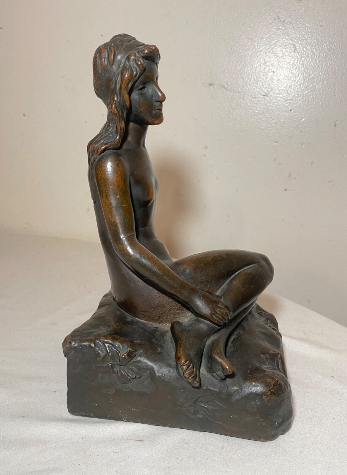 LARGE Antique KBW Kathodian Bronze Clad Nude Lady Bust Art Statue sculpture