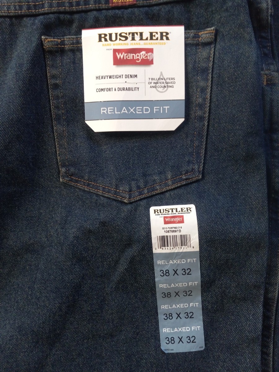 ealr デニム NWT Wrangler Rustler Men 38x32 Relaxed Fit Straight Leg