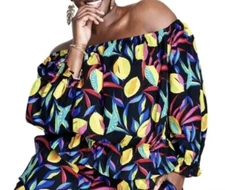 Tabitha Brown x Target Lemon Print Bardot Off Shoulder Top Size 2X