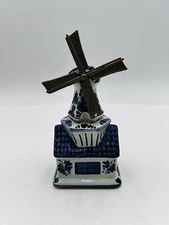BOMA Delft's Blauw HOLLAND Porcelain Windmill Music Box Tulips of Amsterdam Song